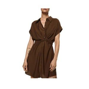 Mango Brown Bow-front Shirtdress